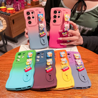สามมิติ โชคดี น่ารัก โดราเอมอน สายรัดข้อมือ เคส Samsung Galaxy S23 Ultra S22 Ultra S21 S22 S23 Plus + S21FE S20FE Case ใหม่ ป้องกันการตก นุ่ม เคส