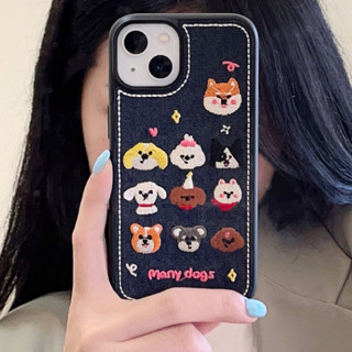 เคสโทรศัพท์มือถือ ผ้ายีน ปักลายลูกสุนัข สําหรับ iPhone 14ProMax 13 iPhone11 12 ProMax