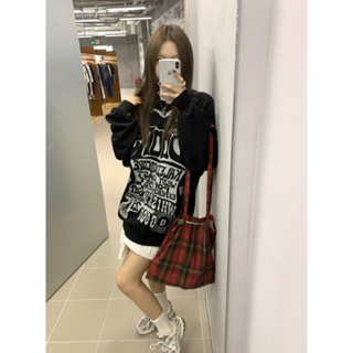 Round neck pullover sweater long sleeved loose letter printed top loose university T