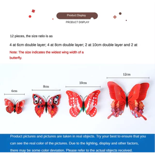 ผีเสื้อ 3มิติ สวย ลายเหมือนจริง 1ชุดได้12ตัว 3D Butterfly ปีก2ชั้น Double Layer