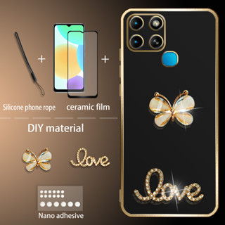 เคสซิลิโคน ลายผีเสื้อ พร้อมฟิล์มกันรอยหน้าจอ และสายคล้อง สําหรับ Infinix Smart 6 X6511B X6511 X6511E