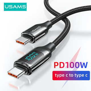 Usams PD 5A 100W คู่ USB-C LED สายเคเบิลข้อมูลการชาร์จอย่างรวดเร็ว จอแสดงผลดิจิตอล