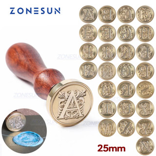 Zonesun แม่พิมพ์ตราประทับขี้ผึ้ง ลายตัวอักษร 25 มม. 0.98 นิ้ว พร้อมด้ามจับไม้ สําหรับตกแต่งซองจดหมาย ของขวัญ เชิญงานแต่งงาน โปสการ์ด