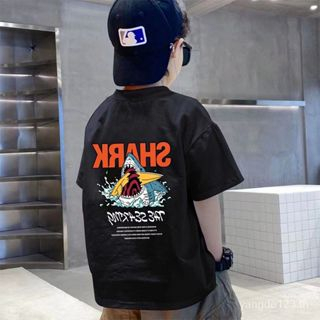 [พร้อมส่ง] เสื้อยืดแขนสั้น ผ้าฝ้าย แฟชั่นฤดูร้อน สําหรับเด็กผู้ชาย อายุ 4-12 ปี