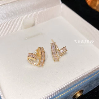 DREJEW ต่างหูเข็มเงิน 925 ประดับเพทาย 18k รูปหัวใจ กันแพ้ หรูหรา