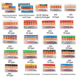 60 ชิ้น / แพ็ค Gutta percha points F1 F2 F3 Mix สําหรับไฟล์ Protaper Gutta Percha Point