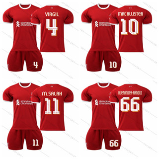 เสื้อกีฬาแขนสั้น ลายทีมชาติฟุตบอล Liverpool UEFA Champions League Version Mohamed Salah Mac Allister Alexander-Arnold Virgil van Dijk 2023-24 สําหรับเด็ก และผู้ใหญ่