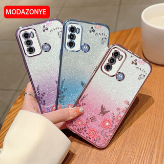 เคสมือถือ แบบนิ่ม ลายผีเสื้อ ดอกไม้ กลิตเตอร์ สําหรับ Motorola Moto G60 Motorola Moto G60