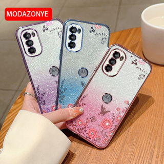 เคสมือถือ แบบนิ่ม ลายผีเสื้อ ดอกไม้ กลิตเตอร์ สําหรับ Motorola Moto G52 Motorola Moto G52