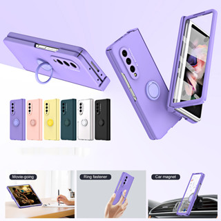 เคสโทรศัพท์มือถือ พร้อมแหวนขาตั้ง 360 องศา สําหรับ Samsung Galaxy Z Fold 5 Z Fold 4 Z Fold 3 Z Fold 2 Z Fold5 ° บานพับ แบบเต็ม สีมาการอง ใส ป้องกันกล้อง เคสโทรศัพท์มือถือ