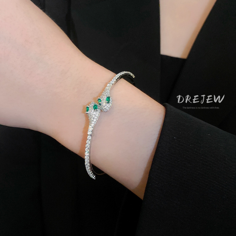 DREJEW สร้อยข้อมือแฟชั่น ประดับเพทาย รูปงู หรูหรา สไตล์ยุโรป และอเมริกา สําหรับผู้หญิง