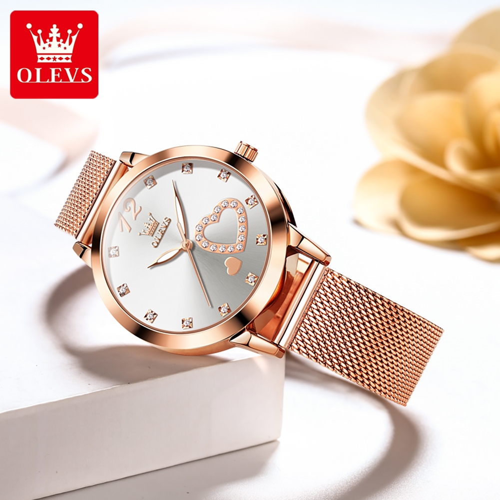 OLEVS นาฬิกา นาฬิกาควอตซ์ สเตนเลส แฟชั่น กันน้ำ ส่องสว่าง สง่างาม สำหรับผู้หญิง ของขวัญวันเกิดเด็กผู้หญิง 5189