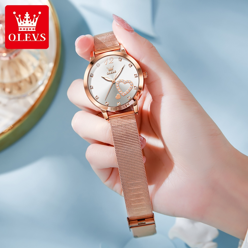 OLEVS นาฬิกา นาฬิกาควอตซ์ สเตนเลส แฟชั่น กันน้ำ ส่องสว่าง สง่างาม สำหรับผู้หญิง ของขวัญวันเกิดเด็กผู้หญิง 5189