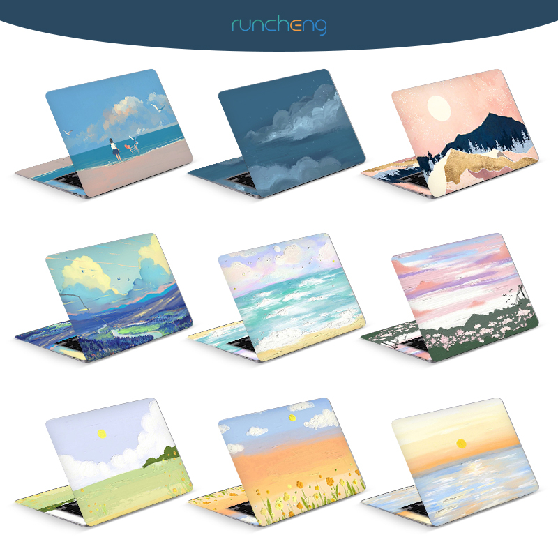 [2 ชิ้น] DIY แล็ปท็อปสติกเกอร์ภูมิทัศน์ภาพวาดสีน้ํามัน Sky Design คอมพิวเตอร์แล็ปท็อป Skin Art Decal 12/13/14/15/17 นิ้ว
