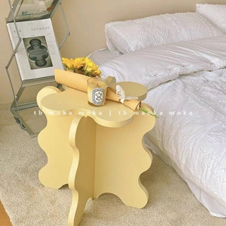 DDORIA Flower Coffee Table Wooden Rounded Edges Stable Wave Small for Home Living Room Decoration