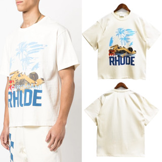 Rhude เสื้อยืด คอกลม แขนสั้น ผ้าฝ้าย พิมพ์ลาย ทรงหลวม แฟชั่นสําหรับผู้ชาย และผู้หญิง