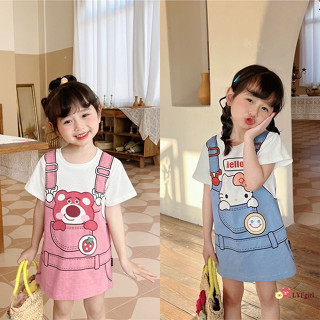 👧ชุดเสื้อยืดแขนสั้นเด็กผู้หญิง การ์ตูนคิตตี้น่ารัก สวมใส่สบาย ระบายอากาศได้ แฟชั่น【BBZ】