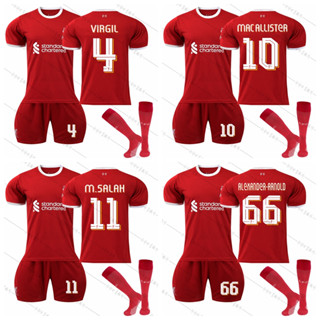 เสื้อกีฬาแขนสั้น ลายทีมชาติฟุตบอล Liverpool UEFA Champions League Version Mohamed Salah Mac Allister Alexander-Arnold Virgil van Dijk 2023-24 Season สําหรับเด็ก และผู้ใหญ่