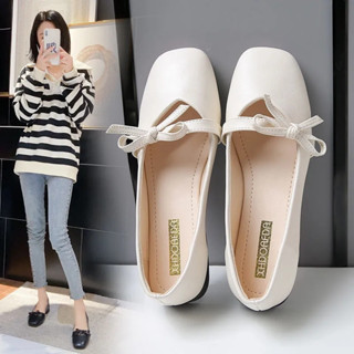 Lanceshoes รองเท้าหนังนิ่ม ส้นแบน ประดับโบว์ สําหรับผู้หญิง
