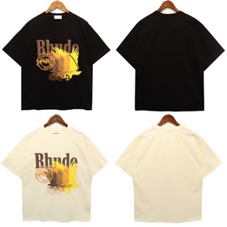 Rhude เสื้อยืดแขนสั้น คอกลม ผ้าฝ้าย พิมพ์ลาย แฟชั่นสําหรับผู้ชาย และผู้หญิง