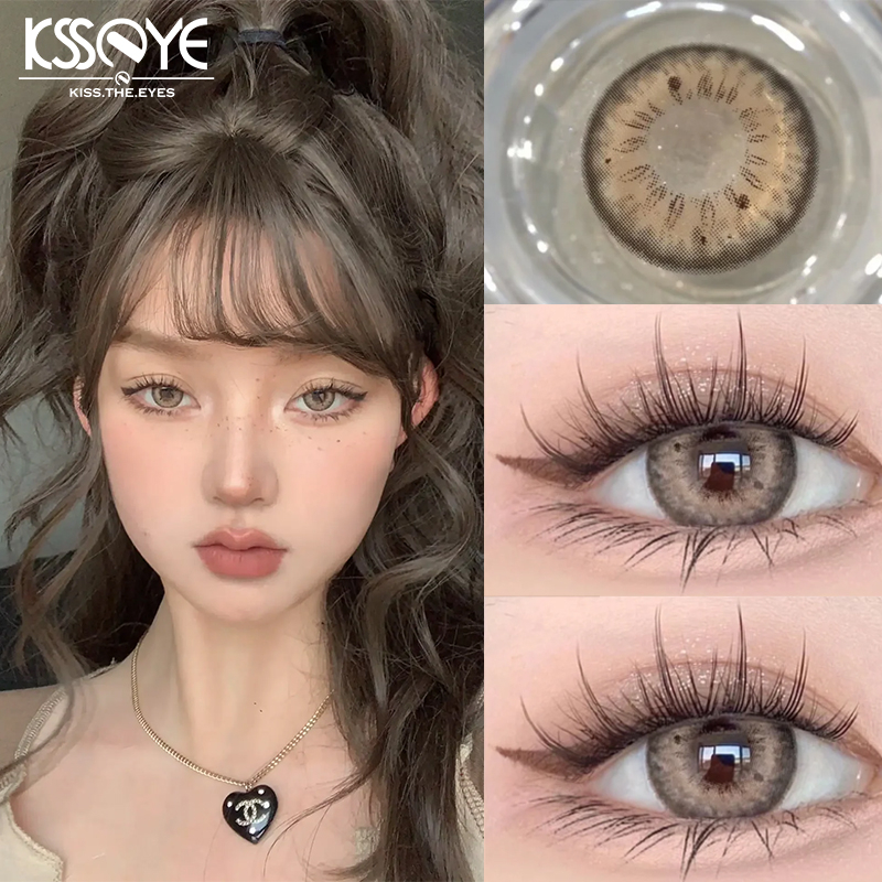 Ksseye คอนแทคเลนส์ สีน้ําตาล สีเทา เส้นผ่าศูนย์กลาง 14.2 มม. 2 ชิ้น