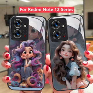 Redmi Note 12 เคส Redmi Note 12 Pro Plus 5G เคส Redmi Note 12 5G เคสโทรศัพท์ กันกระแทก พร้อมฝาครอบกล้อง ป้องกันเลนส์ น่ารัก เจ้าหญิงรันเวย์ หรูหรา กระจกเหลว เคสโทรศัพท์