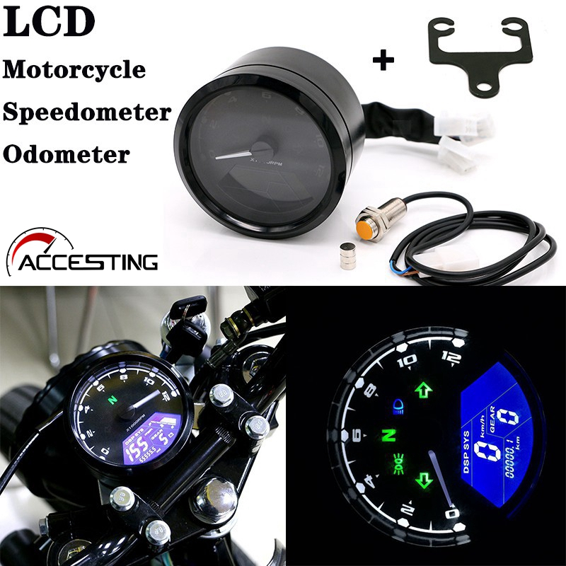 เครื่องวัดความเร็วรอบเครื่องยนต์ 12000RPM 12V หน้าจอ LCD ดิจิทัล 1-4 กระบอก สําหรับรถจักรยานยนต์