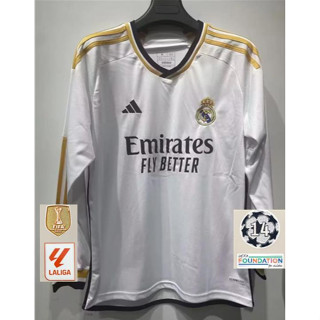 เสื้อกีฬาแขนยาว ลายทีมฟุตบอล Real Madrid 23 24 ชุดเหย้า ไซซ์ S - 4XL