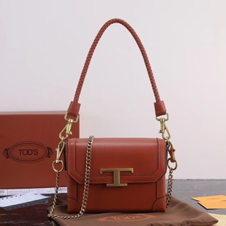 ใหม่ TODS กระเป๋าถือ กระเป๋าสะพายไหล่ ทรงแคปซูล พร้อมสายโซ่คล้อง สําหรับผู้หญิง