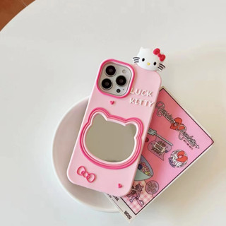 เคสโทรศัพท์มือถือนิ่ม ลายคิตตี้ พร้อมกระจก สําหรับ iPhone14 11 12 13 13Pro 13ProMAX