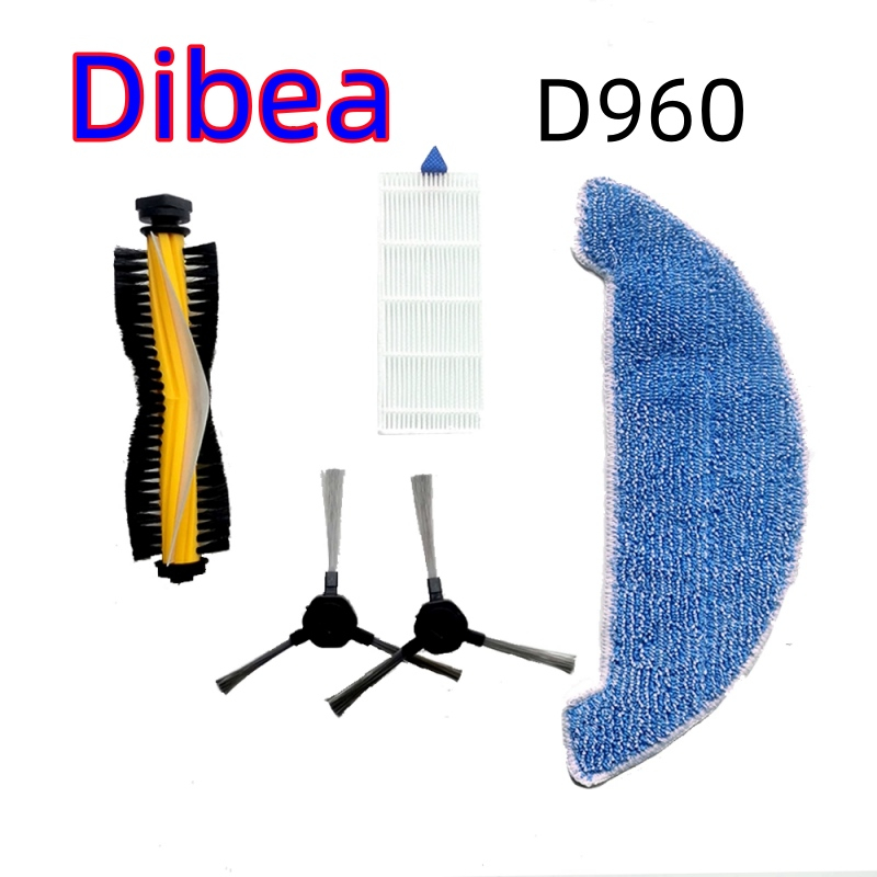 Dibea D960 อุปกรณ์เสริมเครื่องดูดฝุ่น แบบมือถือ แผ่นกรอง HEPA ผ้าม็อบ แปรงม้วน แปรงด้านข้าง