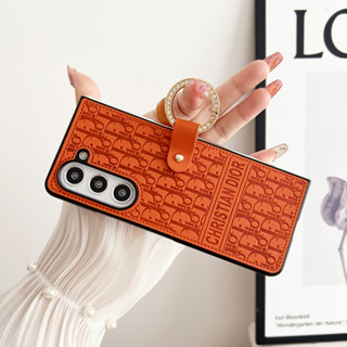 เคสโทรศัพท์มือถือ แบบบางพิเศษ ลายนูน พร้อมแหวนขาตั้ง สําหรับ Samsung Galaxy Z FOLD 5 4 3 2 fold5 fold4 fold3