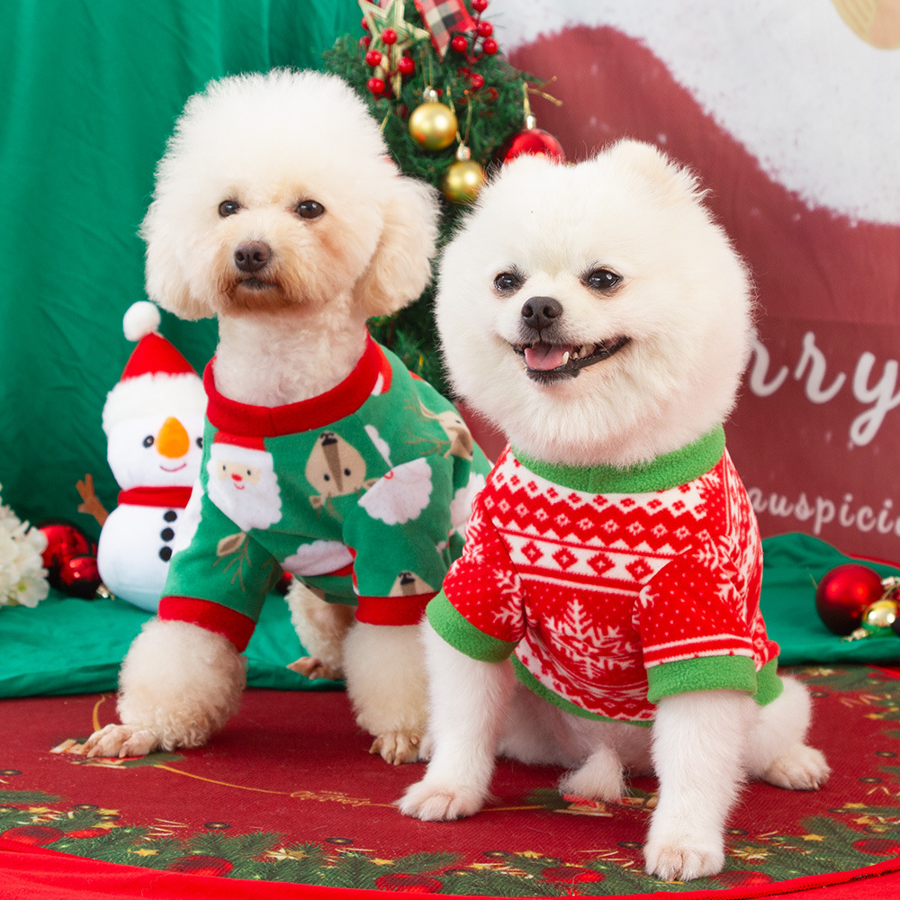 ใหม่ เสื้อกันหนาว ลายคริสต์มาส ซานตาคลอส กวางเอลก์ เกล็ดหิมะ แบบสวมหัว ให้ความอบอุ่น แนวสตรีท สําหรับสัตว์เลี้ยง สุนัข
