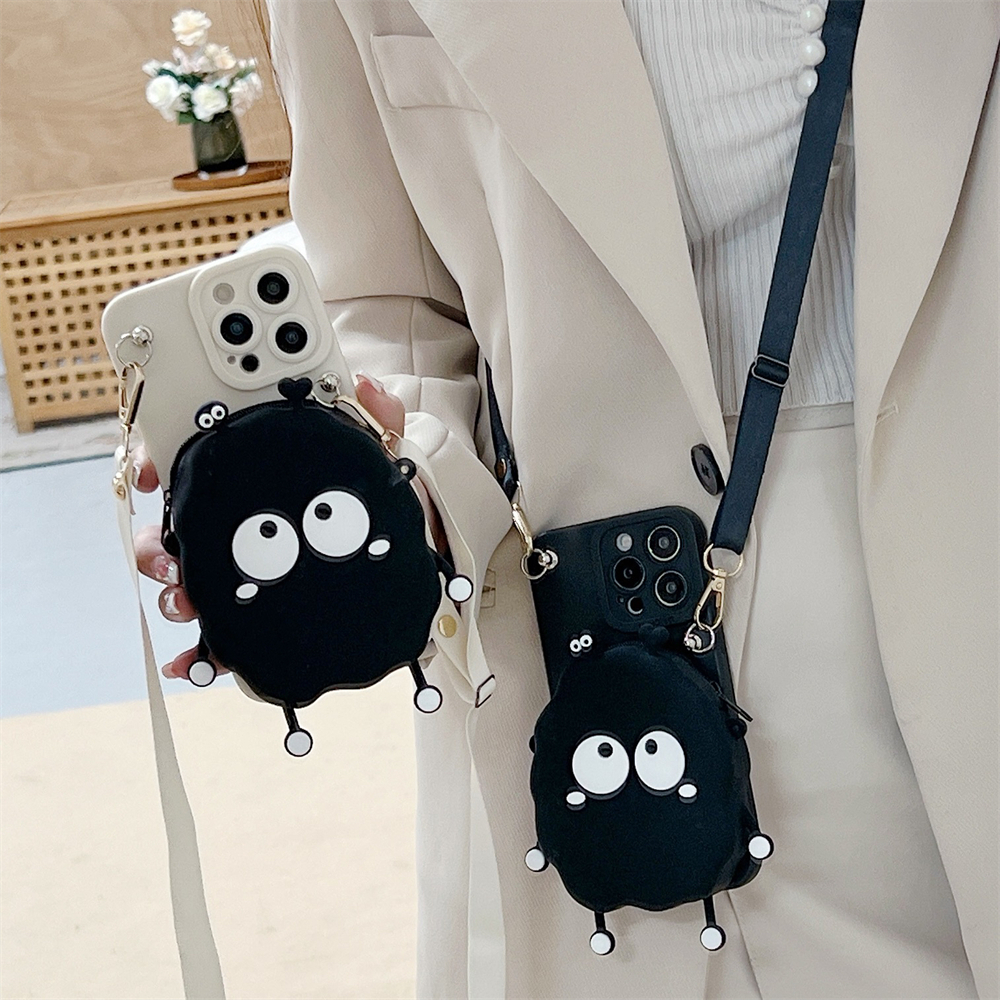 น่ารัก 3D อะนิเมะกระเป๋าสตางค์ลิปสติกกระเป๋า Crossbody คอเชือกซิลิโคนสําหรับ iPhone 16 15 14 Pro Max 11 12Mini 13 Xs Xr 7 8Plus ฝาครอบ