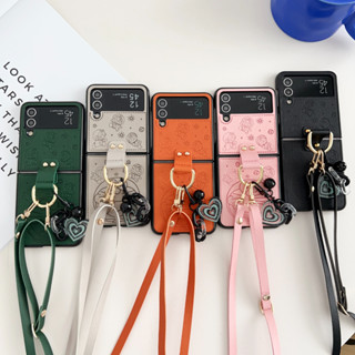 เคสโทรศัพท์มือถือ แบบบางพิเศษ ลายแมวนูน พร้อมแหวน และสายคล้อง สําหรับ Samsung Galaxy Z FLIP 5 4 3 2 1 flip5 flip4 flip3