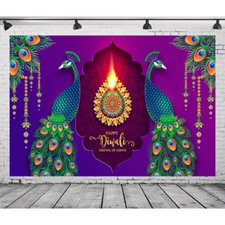 แบนเนอร์คริสตัล ลายนกยูง Diwali Happy Diwali สีทอง ขนาด 7x5 ฟุต สําหรับตกแต่งพื้นหลัง พร็อพถ่ายรูป