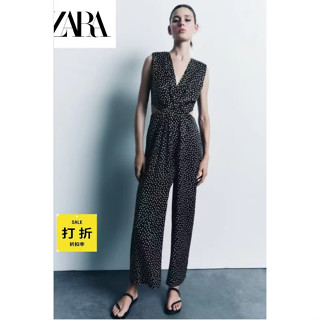 Zara ใหม่ ชุดจั๊มสูท แขนกุด คอวี ลายจุด สไตล์อเมริกัน ออกแบบดี เข้ารูป แฟชั่นสําหรับผู้หญิง