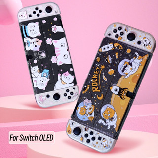 เคส TPU นิ่ม แบบใส ลายแมว สําหรับ NS Switch Oled Game Console