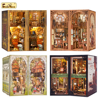 CUTEBEE ธีมฉาก DIY Book Nook Kit ที่กั้นหนังสือDIY บ้านตุ๊กตา บ้านของเล่น พร้อมฝาครอบกันฝุ่น