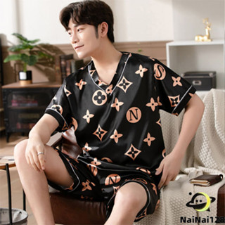 🤩ชุดนอนผ้าซาติน ผ้านุ่ม สไตล์คู่รัก การ์ตูนยอดนิยม Satin pajamas【NaiNai 128】