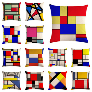 ปลอกหมอน ผ้าลินิน พิมพ์ลาย Abstract Mondrian สองด้าน สําหรับตกแต่งบ้าน รถยนต์ 45x45 ซม.