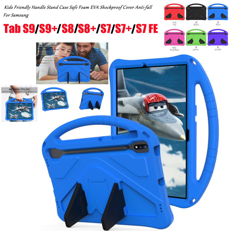 สําหรับ Samsung Galaxy Tab S10 Plus 5G SM-X820 X826B 12.4 "2024 S7 FE S7 + S8 S9 S9 + Plus 12.4 "11.0 "เด็กที่เป็นมิตรขาตั้งจับกรณีปลอดภัยโฟม EVA กันกระแทก Anti-fall