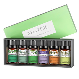 Phatoil น้ํามันหอมระเหย กลิ่นยูคาลิปตัส ลาเวนเดอร์ ส้ม เปปเปอร์มินต์ ชา น้ํามันหอมระเหย 10 มล. 6 ชิ้น ต่อกล่อง