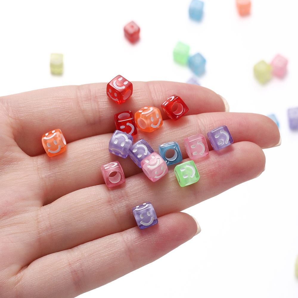 St.kunkka ลูกปัดอะคริลิค ทรงสี่เหลี่ยม ลายหน้ายิ้ม 6 มม. คละสี สําหรับทําเครื่องประดับ สร้อยคอ สร้อยข้อมือ DIY 50-100 ชิ้น - รูปที่ 4