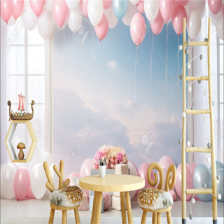 วอลล์เปเปอร์ติดผนัง รูปลูกโป่ง สีชมพู สําหรับตกแต่งห้องเด็ก