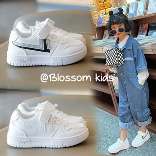 Blossom Kids Childrens Shoes2023 รองเท้าผ้าใบเด็ก ใบสีขาวรองเท้าที่สะดวกสบายรองเท้าตีนตุ๊กแกรองเท้าเด็กนักเรียนรองเท้า