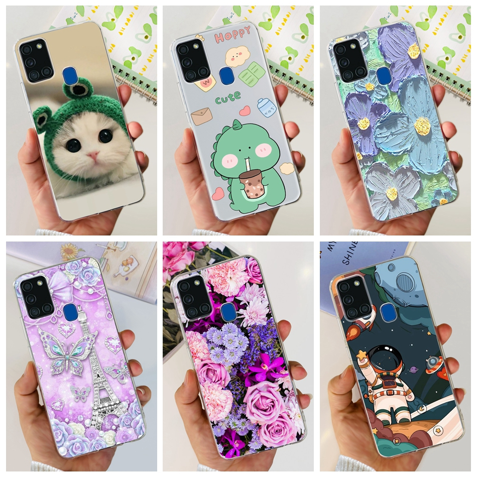 เคสโทรศัพท์ซิลิโคน TPU แบบนิ่ม ลายไดโนเสาร์ และแมวน่ารัก สําหรับ Samsung Galaxy A21S SM-A217F A21 SM-A215U A21S A 21 21s