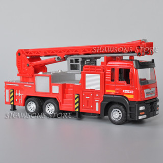 โมเดลรถดับเพลิงจําลอง ขนาดเล็ก สเกล 1:50 Aerial Lift-Up Fire Engine Truck ของเล่นสําหรับเด็ก