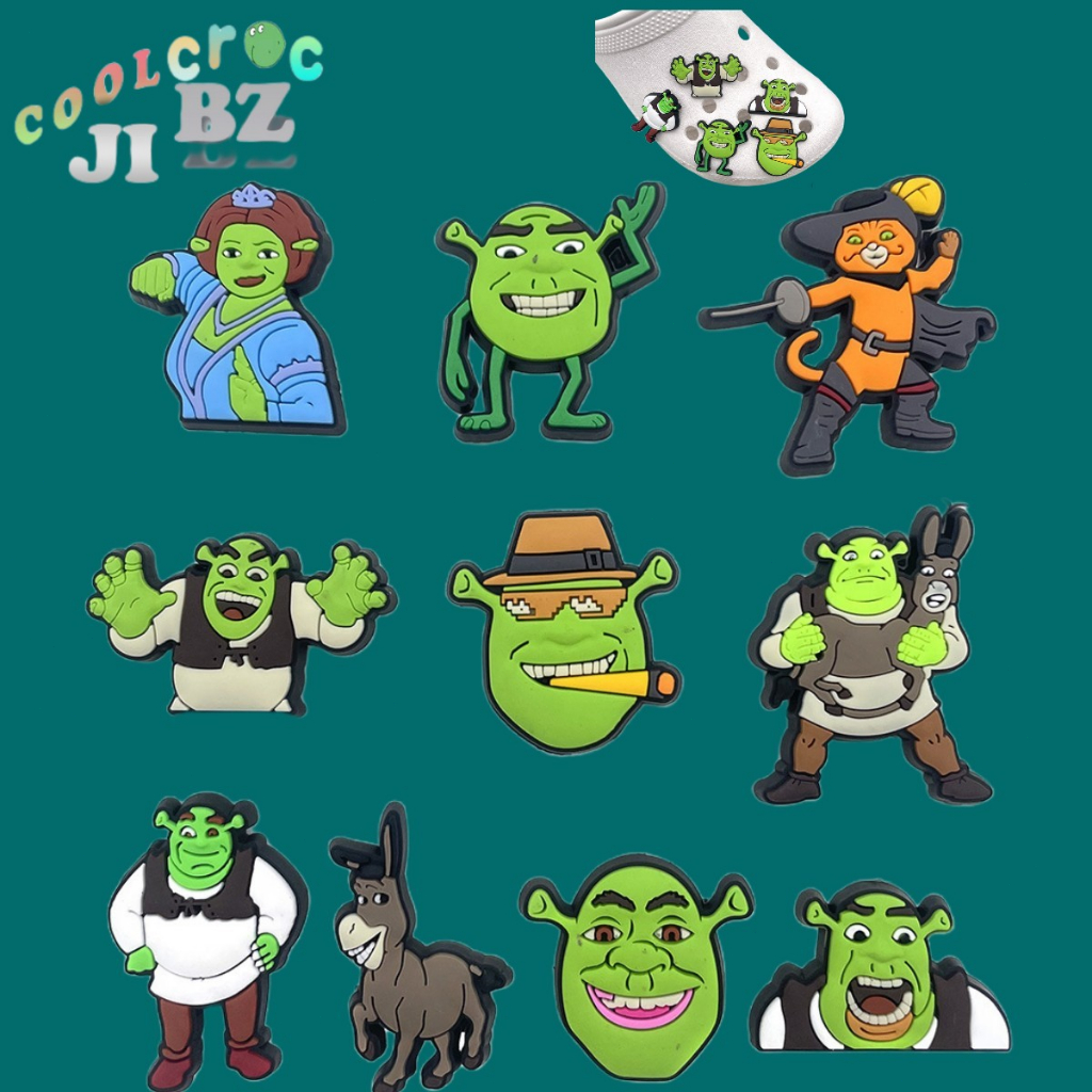 การ์ตูน Animated Monster Shrek Garden รองเท้าดอกไม้ Charms Clasp Crocs ตกแต่งที่ถอดออกได้ Jibbitz พร
