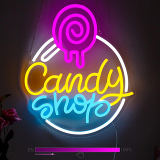 Candy Shop ป้ายนีออนนีออน LED หรี่แสงได้ หลากสี สําหรับตกแต่งผนัง ห้องนอน ร้านค้าอมยิ้ม ของหวาน ธุรกิจ